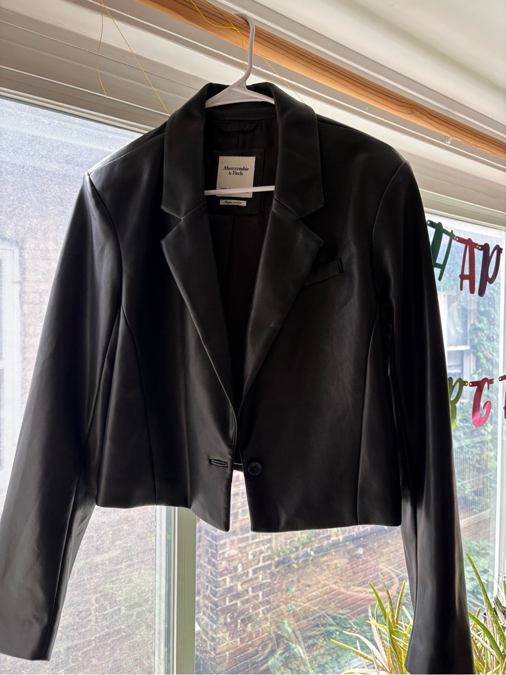 Abercrombie & Fitch Black Vegan Leather Cropped Blazer